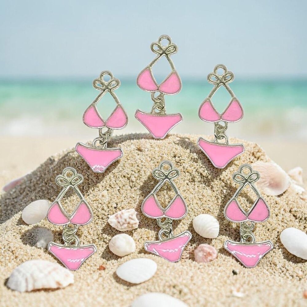 6pcs Beads for Jewelry Making Pink Enamel Swimsuit Charm #18159 - 5 sets left